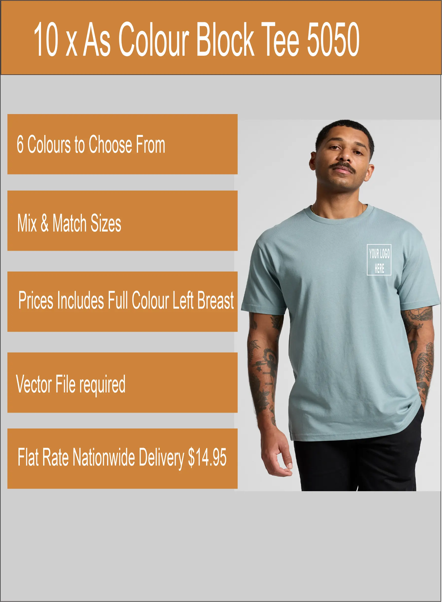 As Colour Printed Men's Block Tee 5050 (Printed 10 pack) As Colour